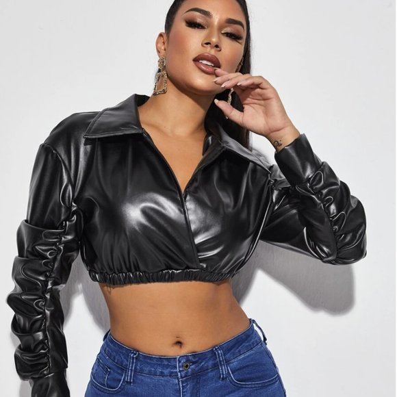 SHEIN Tops - SHEIN leather crop top jacket